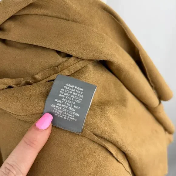 Bagatelle Faux Suede Open Front Jacket Tan Waterfall Drape Womens Size S - Picture 10 of 10